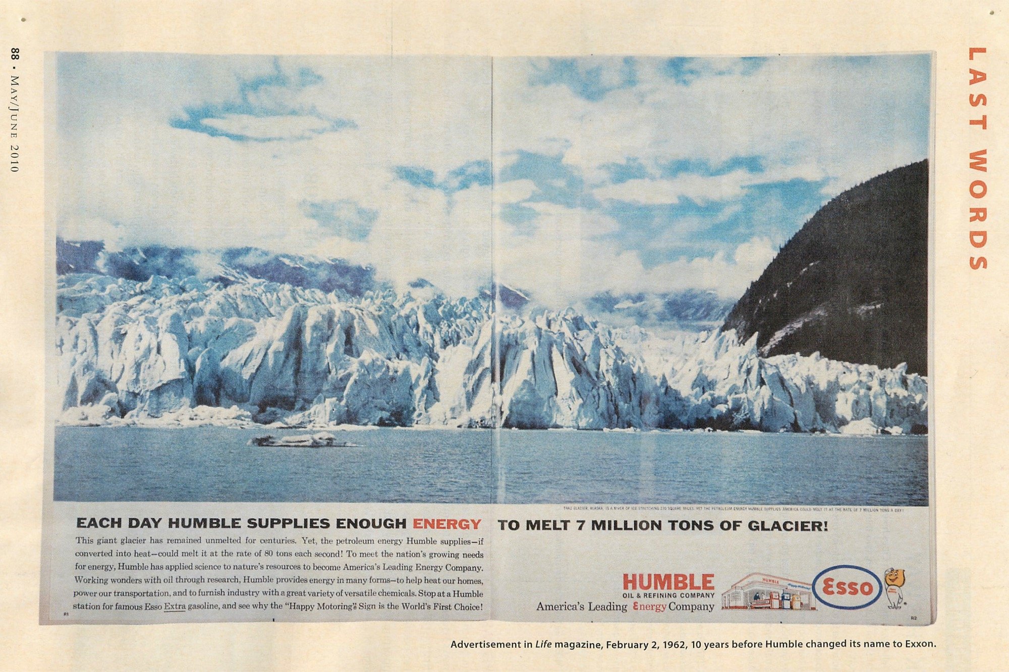 1962 Humble Oil advertisement showing a glacier